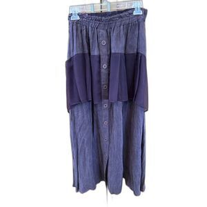 Moonlight Vintage Button Front Skirt Women XL Elastic Waist Purple Silk Midi